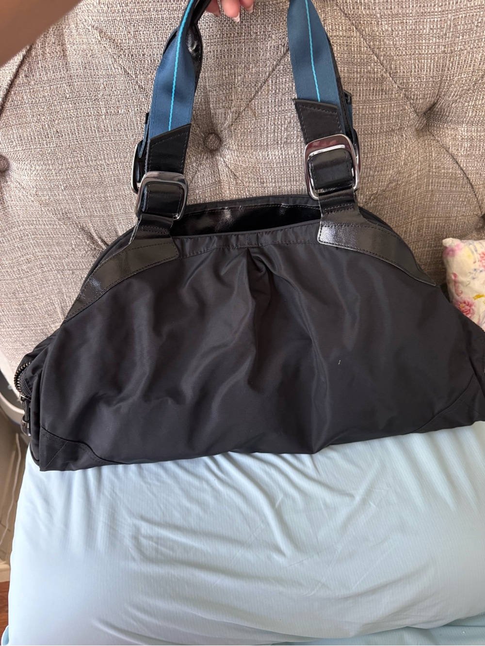 Nike Special Edition Black Shoulder Bag with Blue-Trim Straps